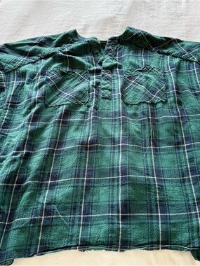 Free People Green and Navy Plaid Women's Pullover Blouse